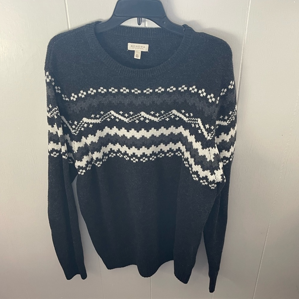 Sonoma Life + Style Sweater Large L Mens Grey Fairisle Crewneck Long Sleeve